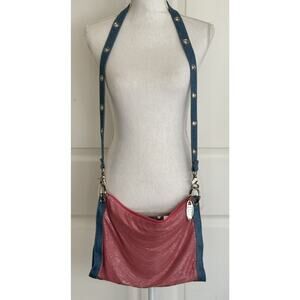 Whiting & Davis Denim and Pink Metal Mesh Crossbody Purse Bag Rockabilly Western